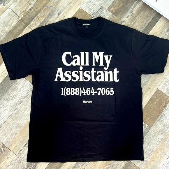 Market Graphic T Shirt Men’s Collab shirt unisex MKT black XL call my assistant - Picture 1 of 6